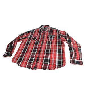 Born Fly Red Plaid Button Up‎ Shirt Men Sz 4XL Cotton Plus Size Carpenter Work